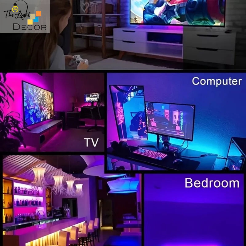 Dải Dây đèn trang trí đèn led RGB 5050 đuổi nhạc remote 5 Mét Cổng USB