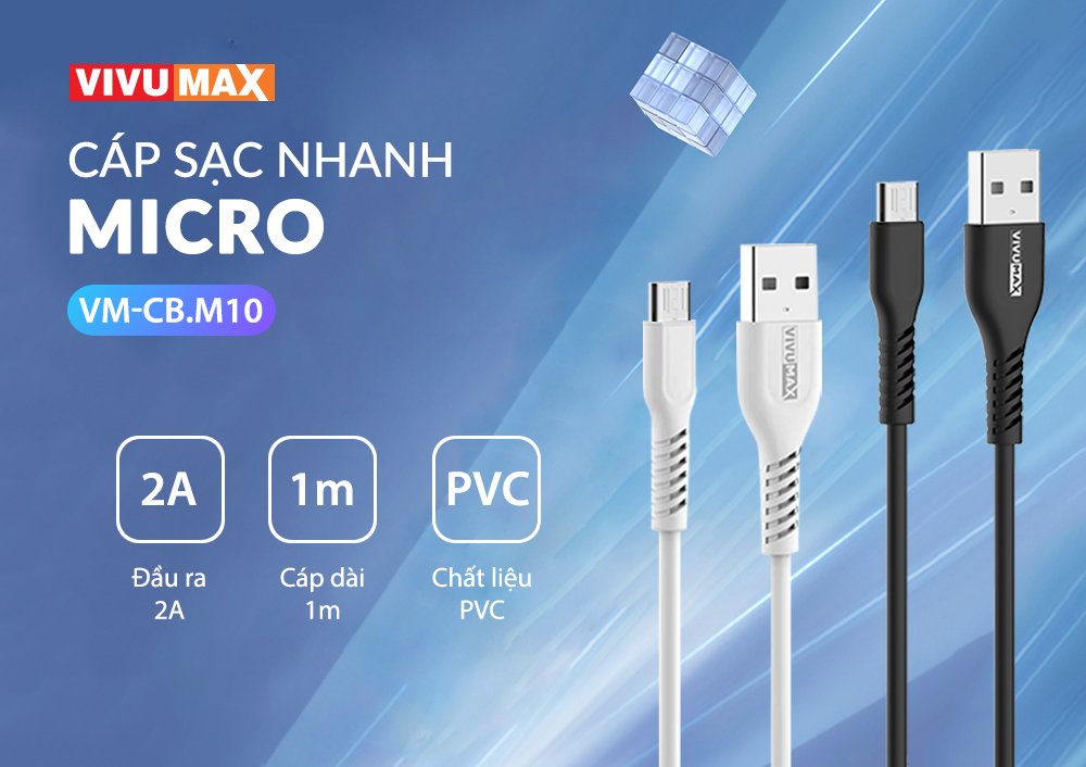 Cáp Sạc nhanh và Truyền dữ liệu VivuMax M10 đầu sạc Micro – Hàng Chính Hãng