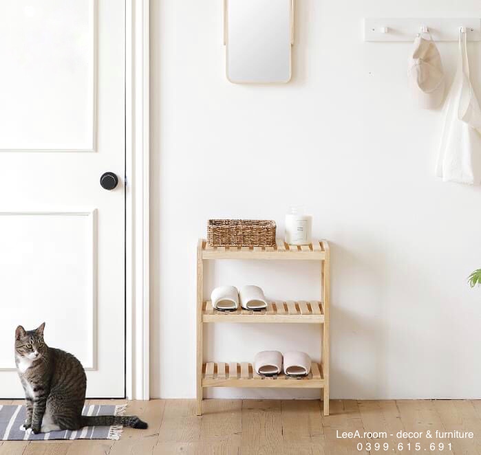 Kệ Giày Dép Gỗ 3 Tầng / Kệ Decor Cho Homestay, Căn Hộ - Wooden Bench 3fs - Gỗ Tần Bì Cao Cấp Loại 1