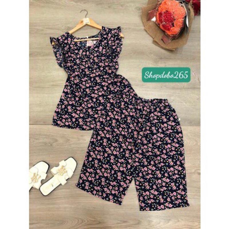 Đồ bộ nữ,đồ ngủ mặc nhà lửng vải lụa tay cánh tiên họa tiết hoa nhí thời trang size 45-57kg.