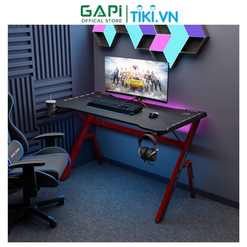 Bàn gaming chân chữ K hiện đại GAPI, bàn máy tính có hệ thống đèn LED năng động, khung sắt tĩnh điện chịu lực tốt GM70