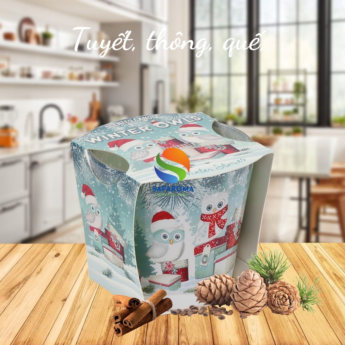 Ly nến thơm tinh dầu Bartek Winter Owls 115g QT02787 - tuyết, thông, len, nến trang trí, thơm phòng, thư giãn, hỗ trợ khử mùi