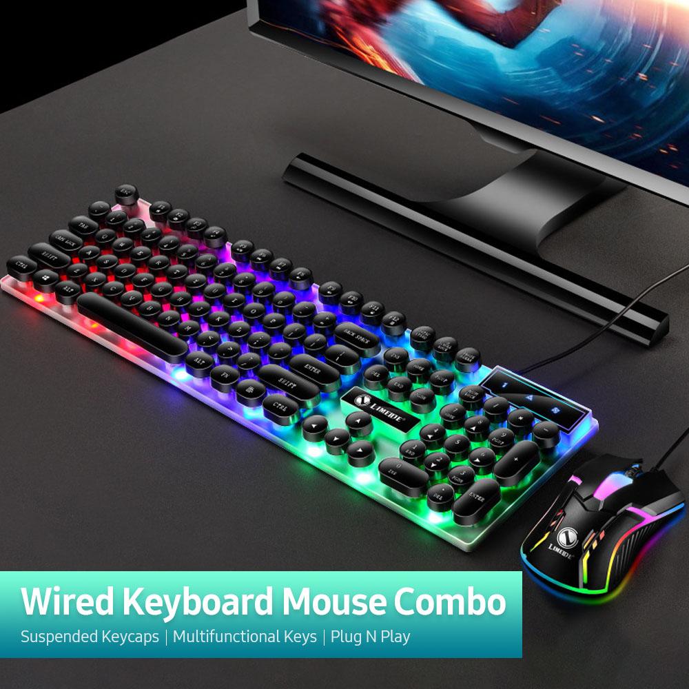 GTX300 Wired Keyboard Mouse Combo Backlit Keyboard with Folding Feet Suspended Keycaps Ergonomic Mouse