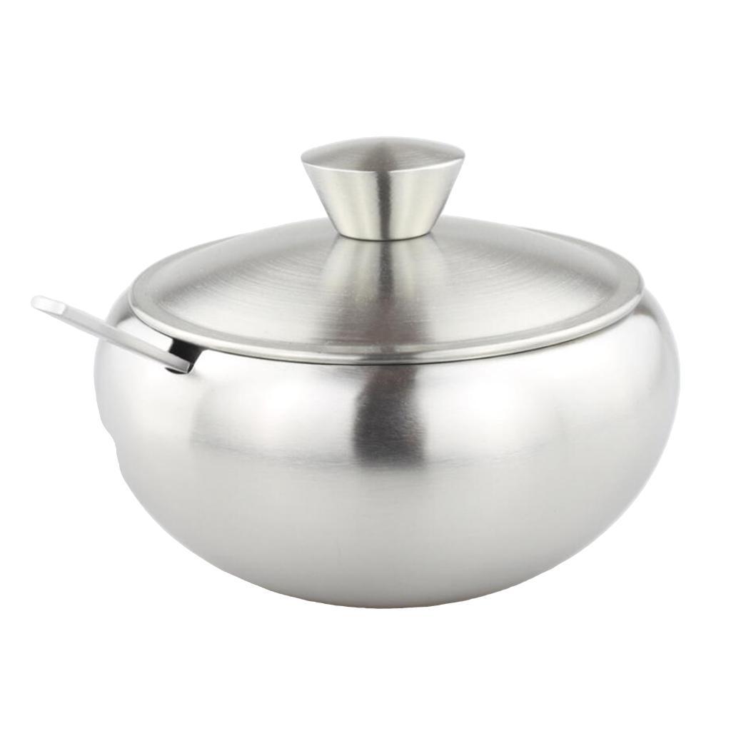 Stainless Steel Condiment Pot with Lid and Spoon Salt Pepper Container Lid A