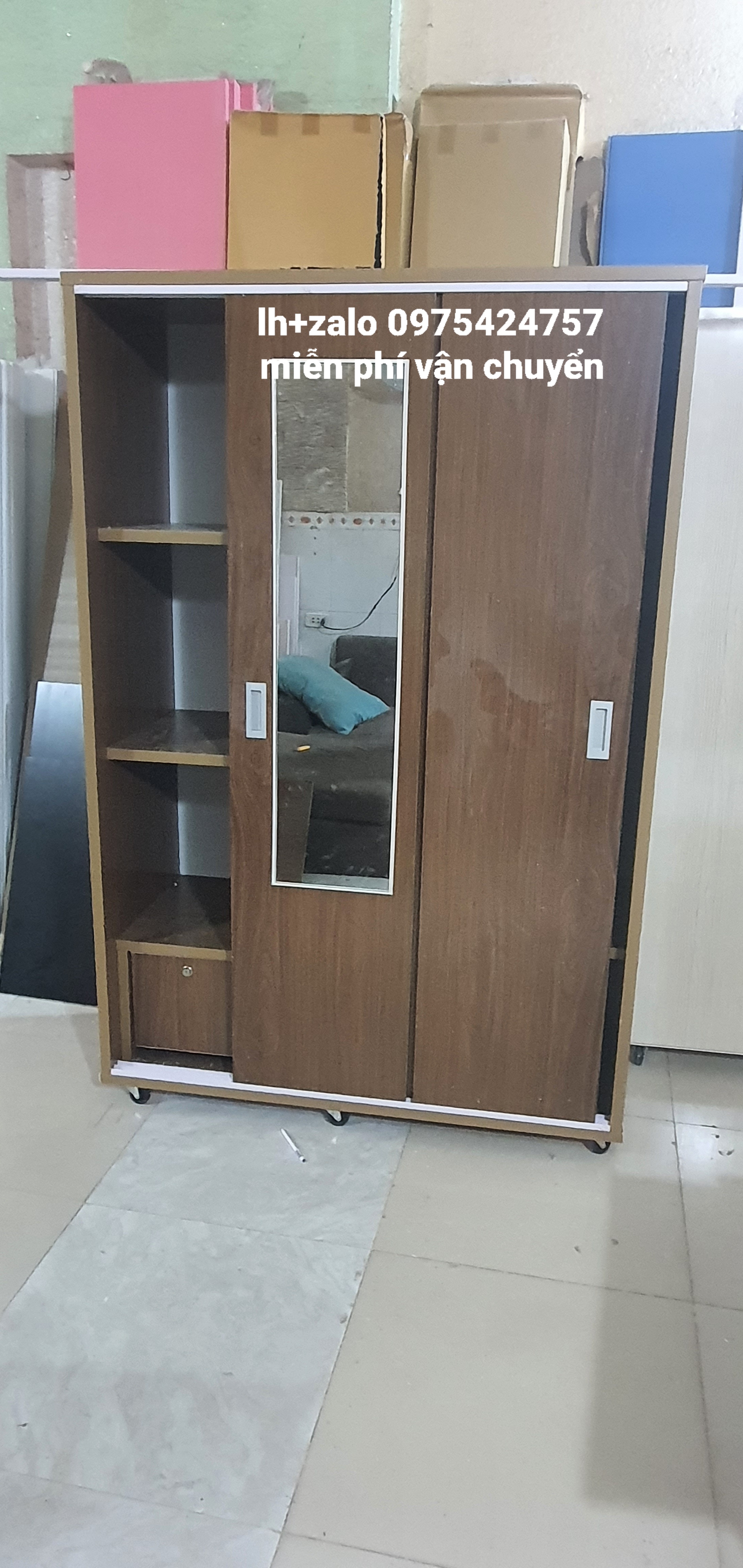 Tủ nhựa đài loan 3 cánh lùa màu gỗ