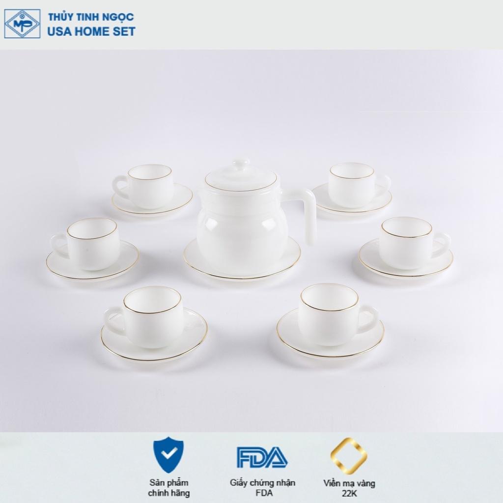 Bộ ấm tách trà thủy tinh ngọc màu trắng ngọc USA Homeset - Dáng bầu, xoắn