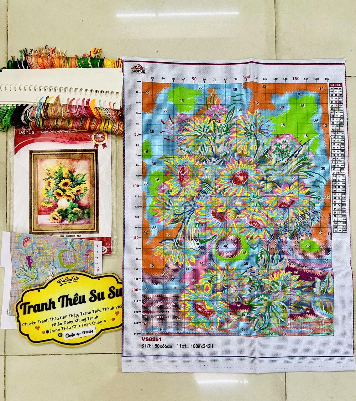 Tranh thêu kín Hoa hướng dương vs8251, kích thước 50 x 66 cm