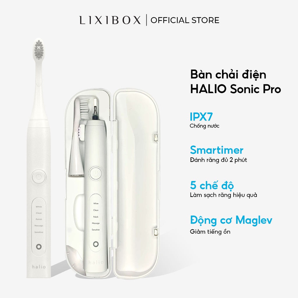 Bàn Chải Điện Halio Sonic Whitening Toothbrush Pro - Màu White Kèm Hộp Đựng