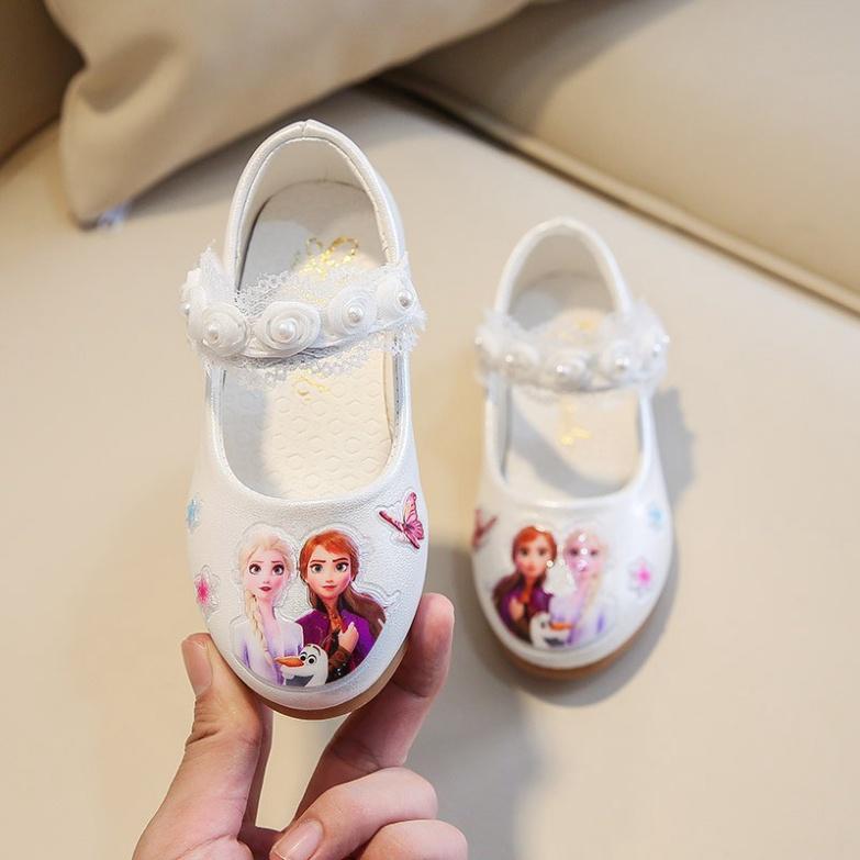 Cho Bé 2021 Giày phối ren đính ngọc trai in hình công chúa Elsa Frozen màu trắng/hồng dành cho bé gái 3-15 tuổi
