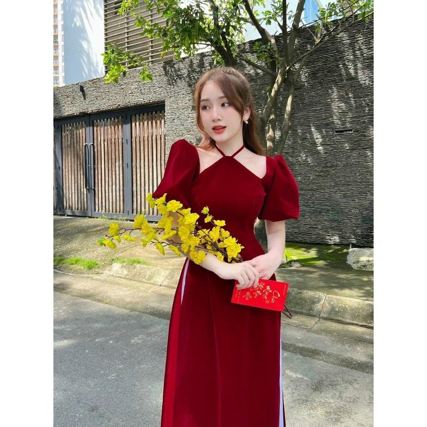 Set Áo Dài Nhung Cổ Yếm Cực Sang - YUME Y0668