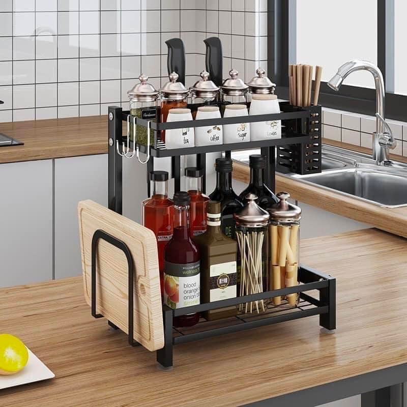 Kệ gia vị 2 tầng, đa năng, sơn tĩnh điện
