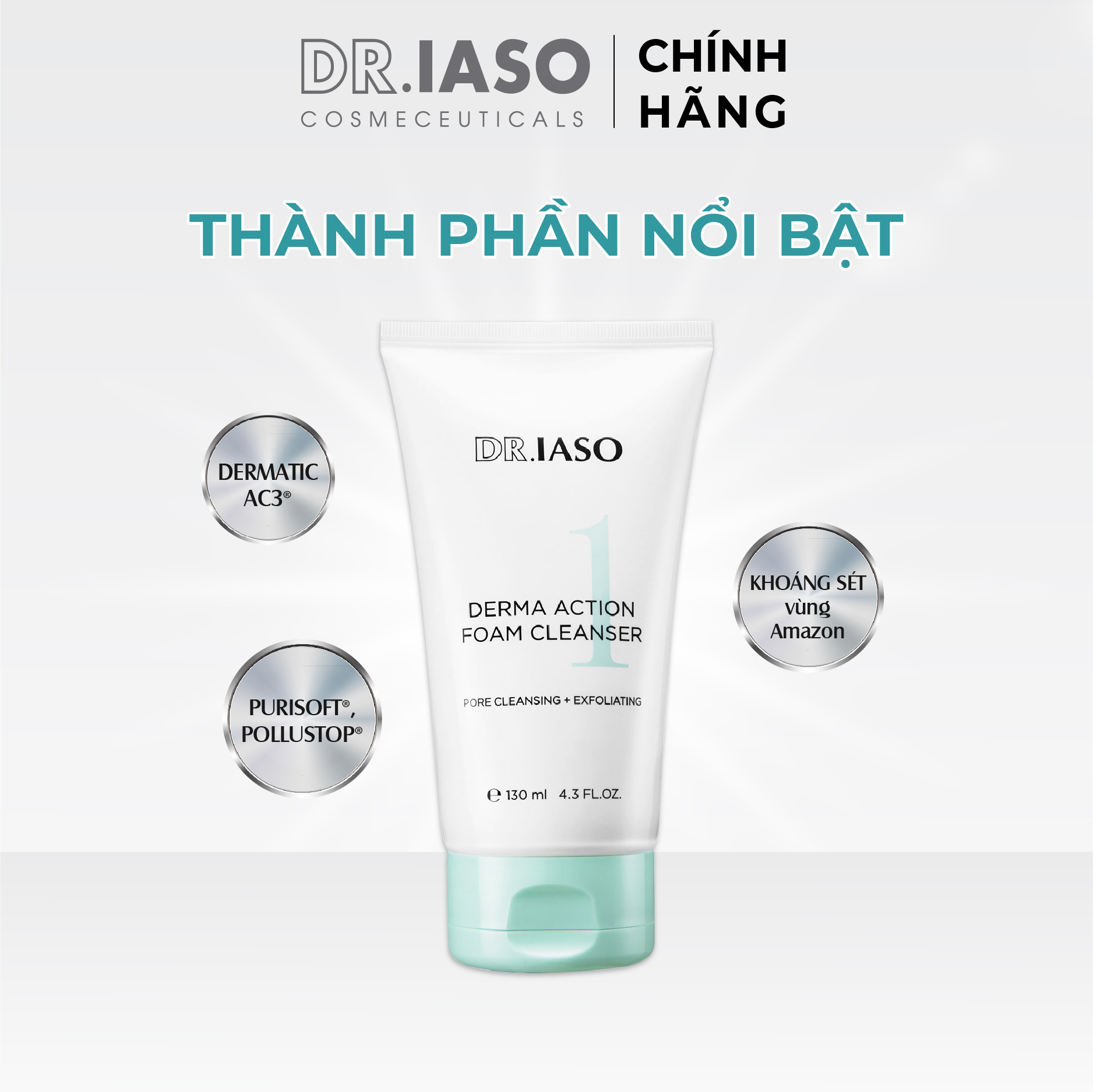 D40 Sữa rửa mặt tạo bọt Dr IASO Derma Action Foam Cleanser 130ml