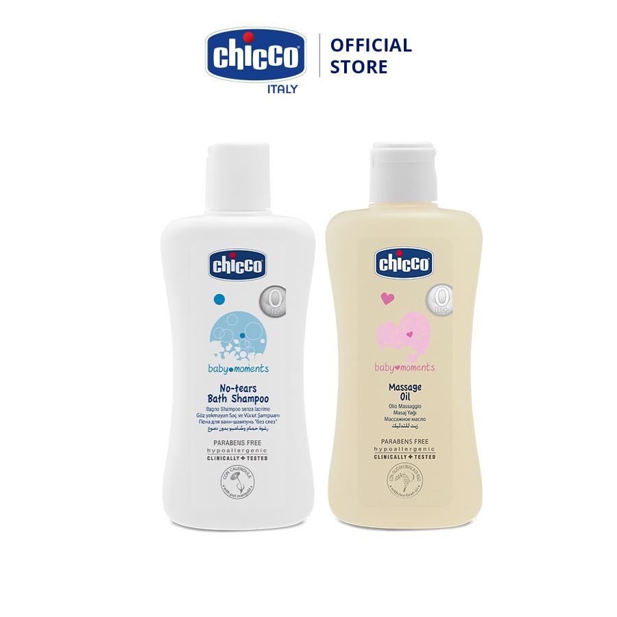 Combo Sữa tắm gội chiết xuất Hoa cúc 0M+ 200ml &amp; Phấn rôm tinh bột Gạo 150gr Chicco