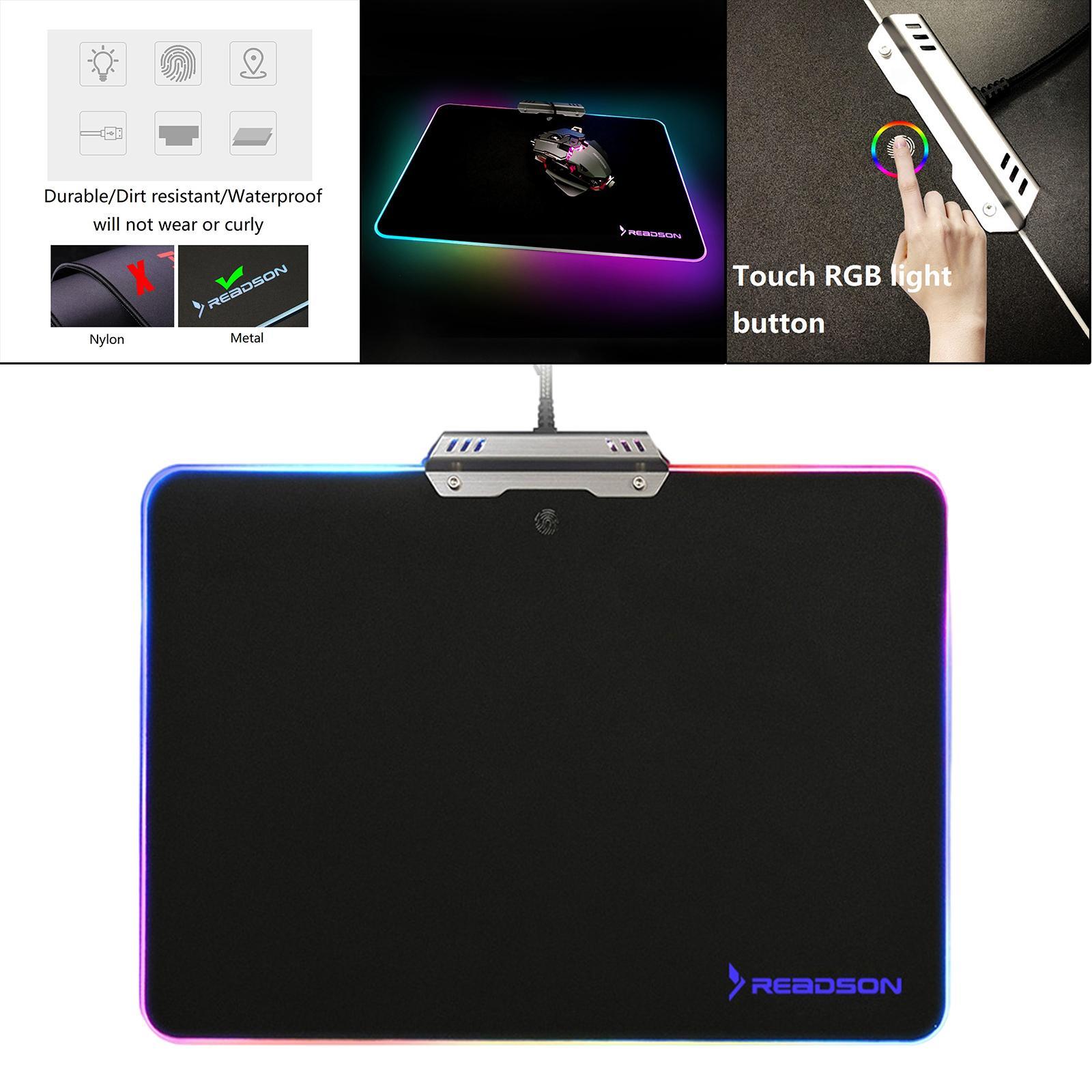 Metal Gaming Mouse Pad Anti-Slip Mouse Mat with Backlit for Office Home