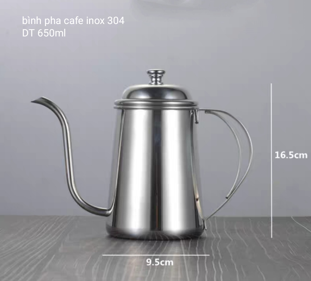 Ấm Cổ Ngỗng Rót Nước Pha Cà Phê inox 304 dung tích 650ml ( tặng bộ vệ sinh vòi 4 chiếc )