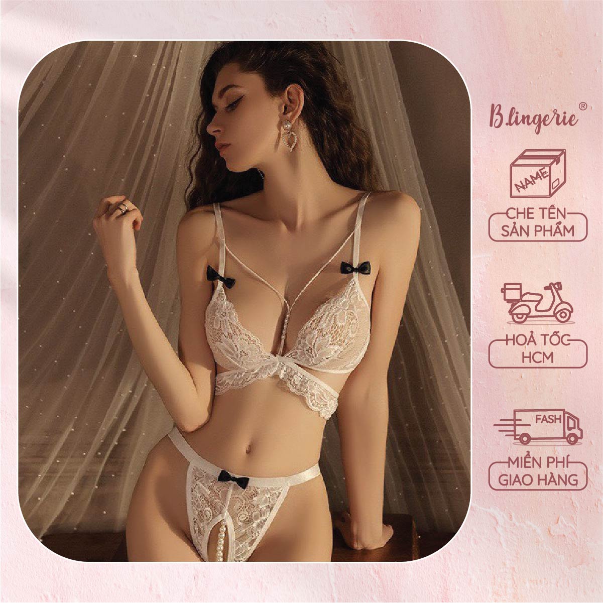 Bộ Đồ Lót Dây Hạt Gợi Cảm (Không kèm tất, áo choàng) - B.Lingerie