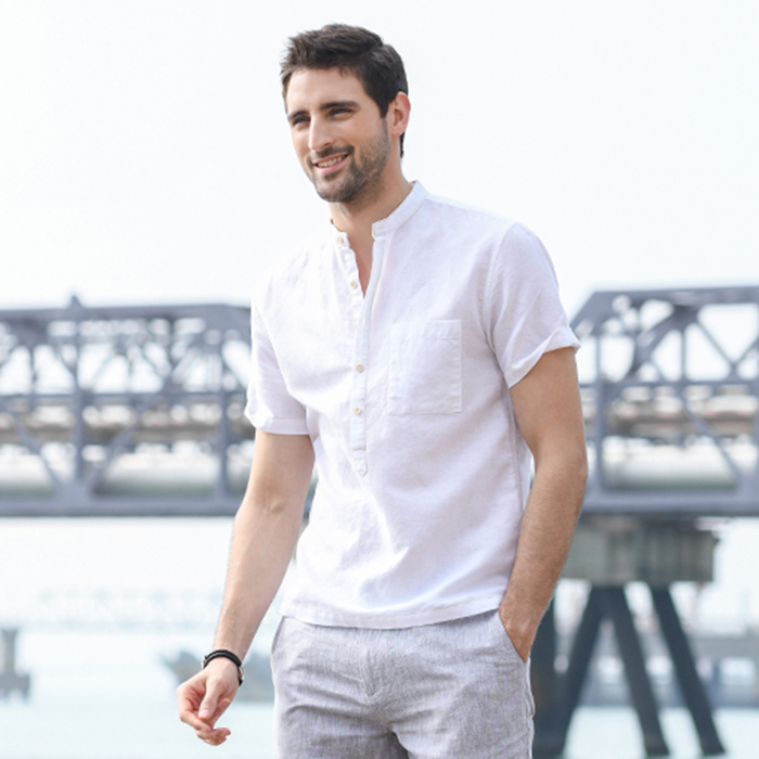 Áo sơ min nam linen cổ tầu ArcticHunter, thời trang thương hiệu chính hãng