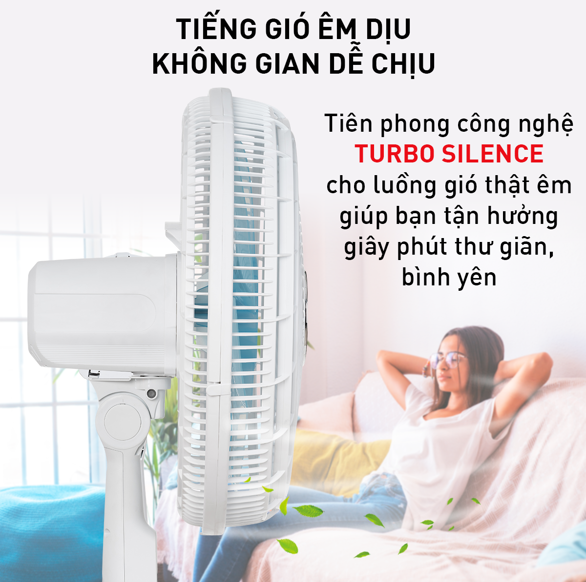 Quạt đứng Tefal TURBO SILENCE - VH679990 - Trắng + Điều khiển từ xa + Sức gió mạnh tiếng gió êm - Hàng chính hãng