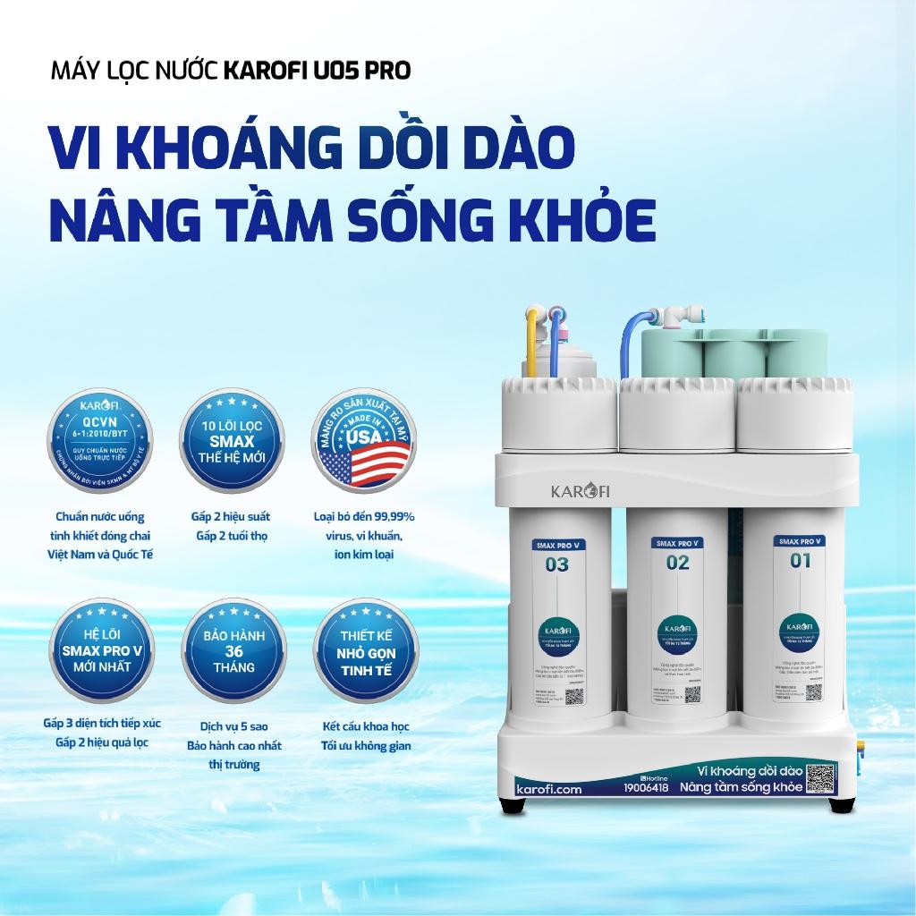[TẶNG BỘ LÕI] Máy lọc nước để gầm 10 lõi KAROFI KAQ-U05 Pro - RO Mỹ 100GPD, Lõi Smax Pro V, HP 6.0 - Miễn phí giao lắp - Hàng Chính Hãng