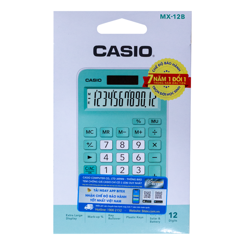 Máy tính Cỡ Nhỏ Casio MX-12B Sắc màu Chính hãng