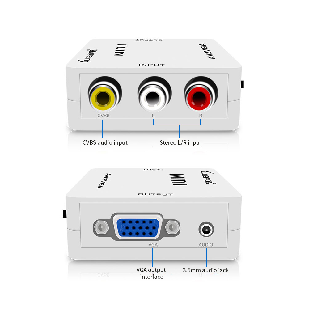Bộ chuyển đổi AV sang VGA 1080P HD Mini VGA Converter Bộ chuyển đổi video ABS Shell cho STB / Máy tính