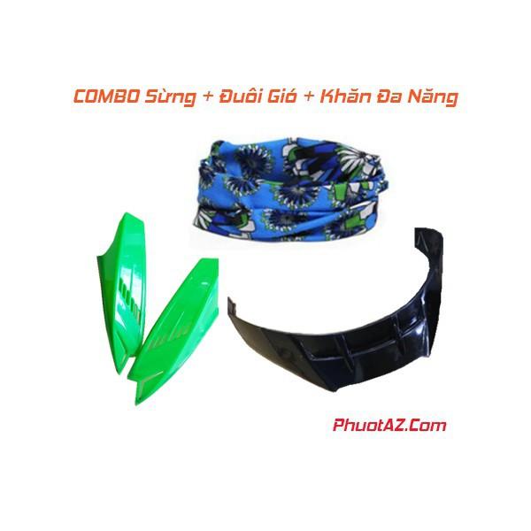 Combo Sừng xanh gán mũ bảo hiểm + Đuôi gió + Khăn đa năng chỉ 199k AmsT9