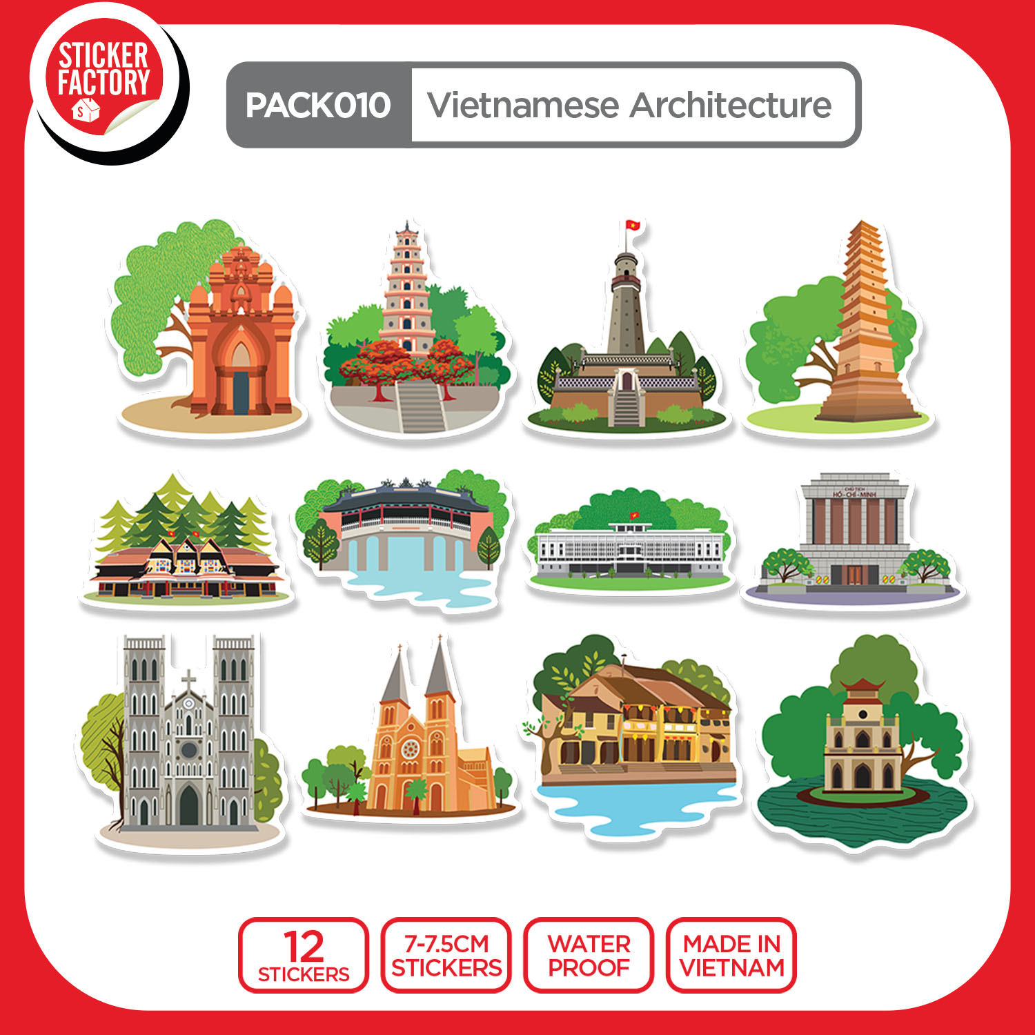 PACK010 Vietnamese Architecture - Set 12 hình dán Die Cut Sticker Pack Sticker Factory