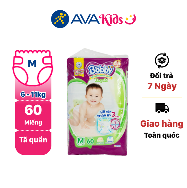 Tã quần Bobby size M 60 miếng (cho bé 6 - 11kg)