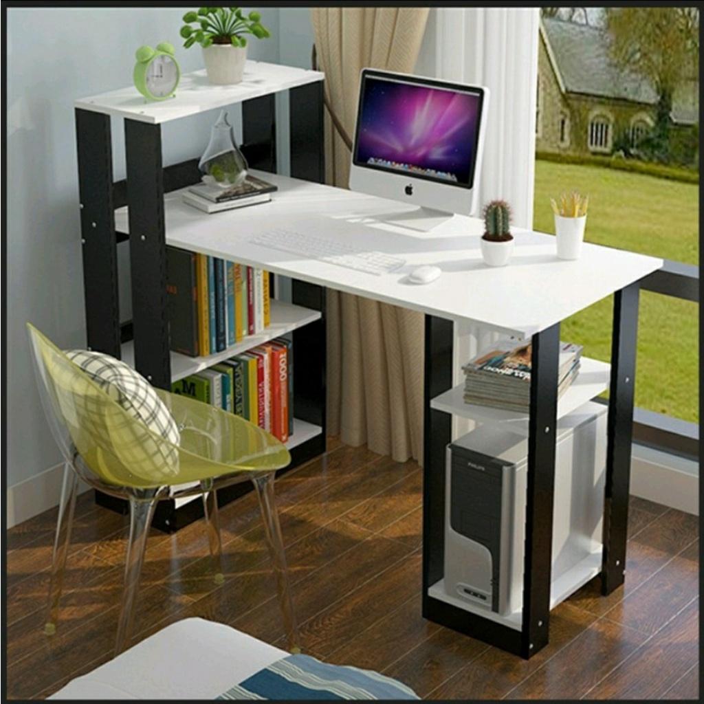 Bàn Làm Việc, Bàn Học Sinh Gỗ MDF Lắp Ghép Kết Hợp Kệ Sách 4 Tầng Tiện Dụng.