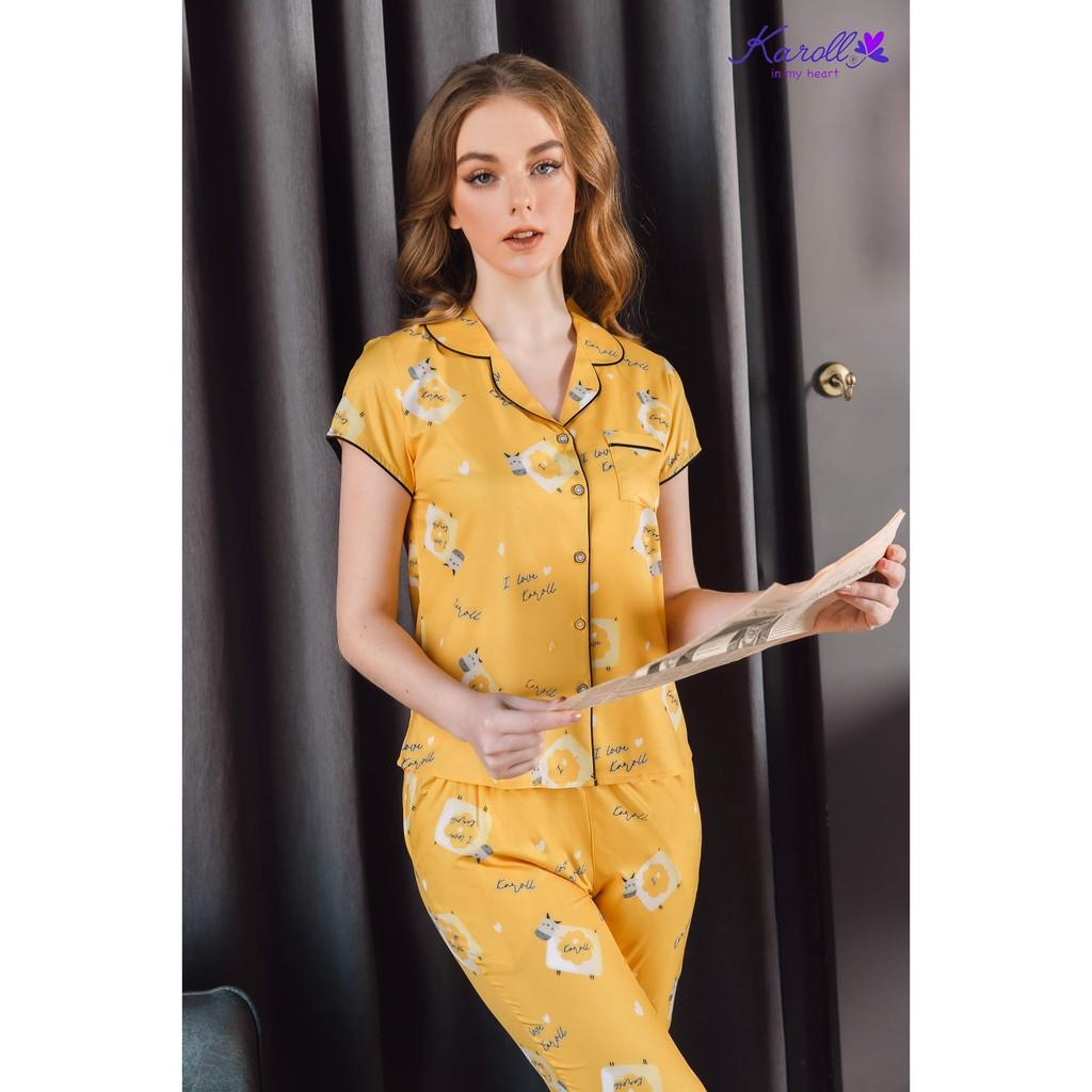 Bộ đồ mặc nhà Karoll ️ CÓ SIZE 65KG ️ Pyjama nữ lụa cát Hàn thoáng mát họa tiết dễ thương