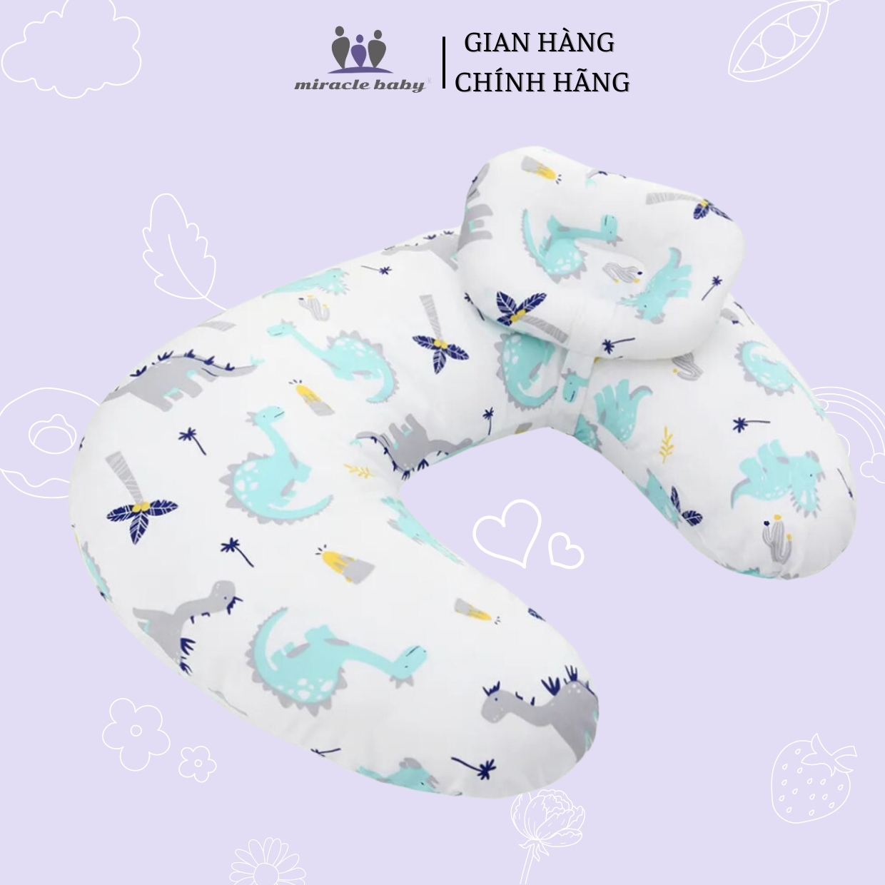 Gối chữ U cho bé nằm bú Miracle Baby tập ngồi chống sặc , hỗ trợ đệm lưng cho mẹ chất liệu Cotton , bông PP mềm mại khô thoáng cho bé( kèm gối nhỏ)