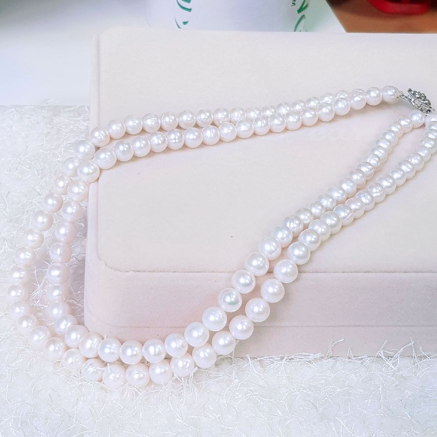 Vòng Cổ Ngọc Trai Nước Ngọt Thiên Nhiên Cao Cấp - Chuỗi Đôi Hoa Hồng - Trang Sức Cô Tấm - SOPHIE PEARL (7-8ly) - CTJ0112 - Trắng