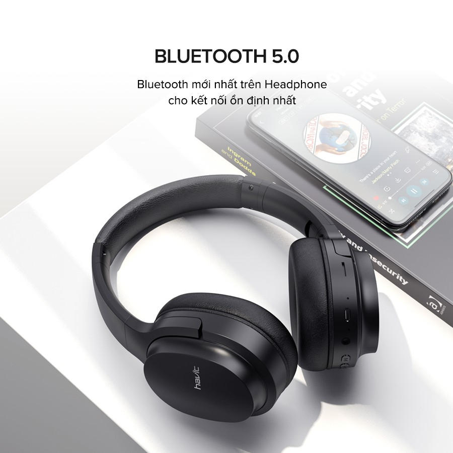 Tai Nghe Bluetooth Headphone HAVIT i62, Driver 40mm, Bluetooth 5.0, Nghe Đến 8H, Gập Gọn 90 - Hàng Chính Hãng (Trắng)