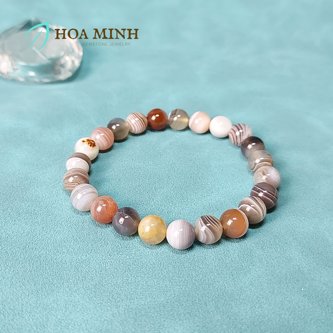 Vòng tay phong thủy đá Mã Não vân vỏ ốc VIP độc đáo có nhiều size hạt 8 li 10 li 12 li