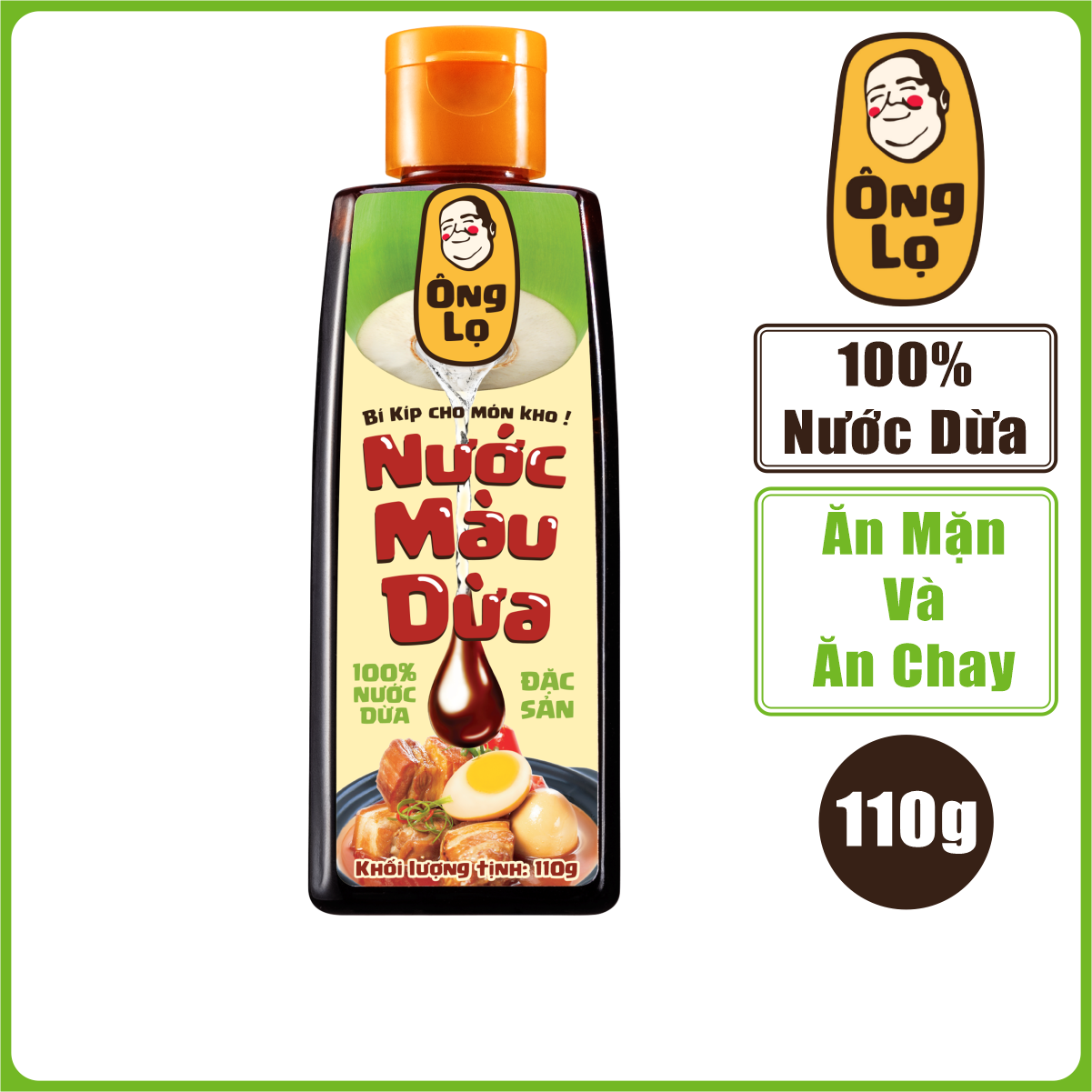 Nước Màu Dừa Ông Lọ Chai 110g, 100% Nước Dừa, Dùng Kho Thịt Cá , Nấu Món Chay , Không Chất Bảo Quản , Ngọt Nhẹ Tự Nhiên