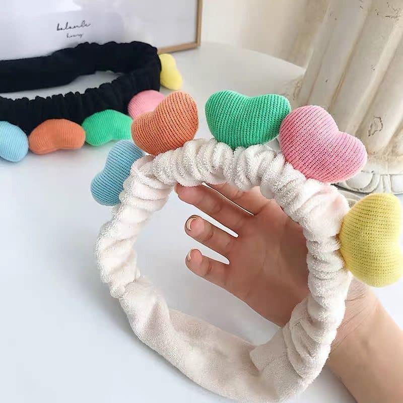 Băng đô rửa mặt trái tim dễ thương băng đô trái tim trang điểm Bờm cài tóc trái tim nhiều màu