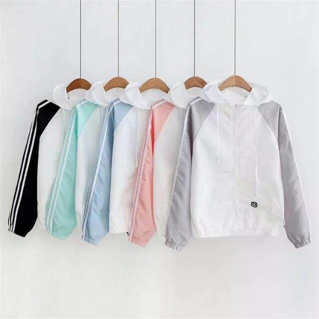 Áo khoác dù nam nữ phối hai sọc tay