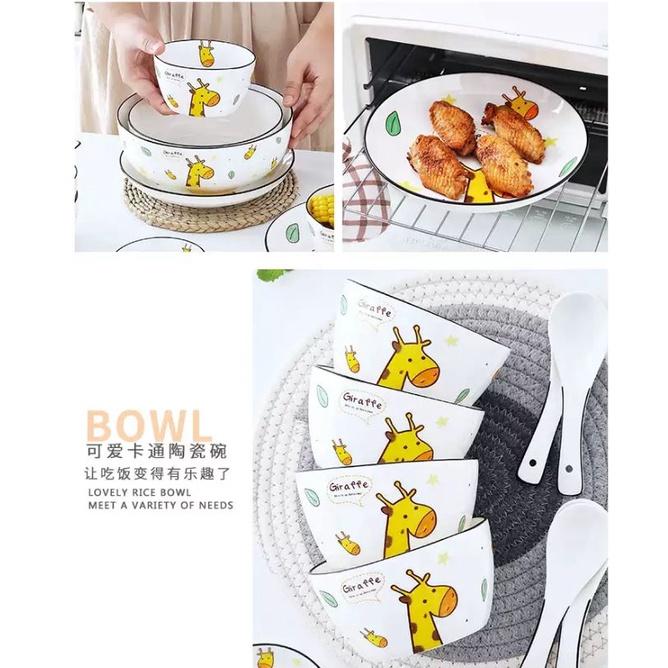 Bộ chén đĩa khay sứ ăn dặm cho bé Hươu cao cổ dễ thương