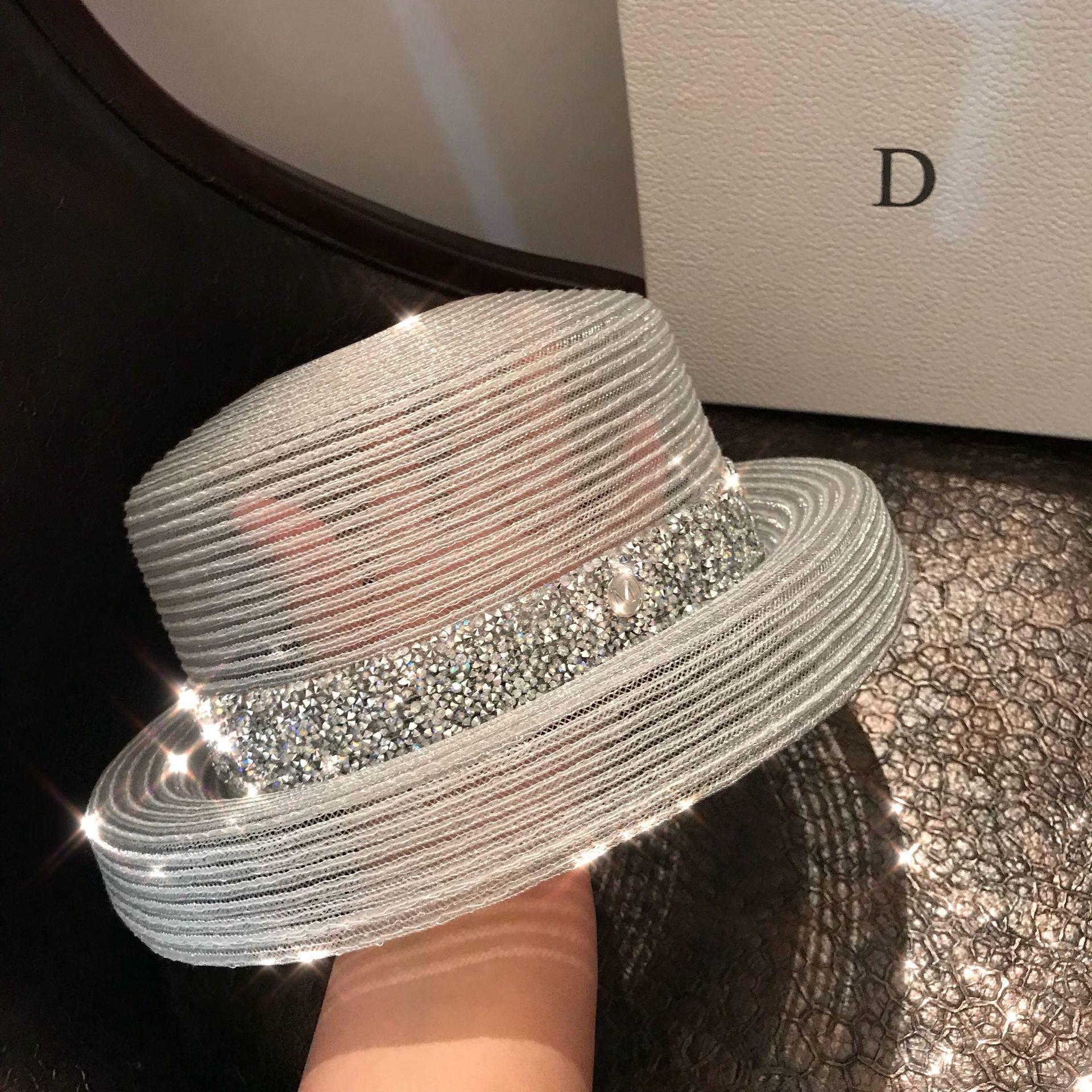Chính Thức Nón Rộng Vành Nữ Hepburn Phong Cách Vintage Thiết Kế Mũ Rơm Trong Suốt Sáng Kim Cương Đi Biển Nón Lớn Hat nhà Thờ Nón