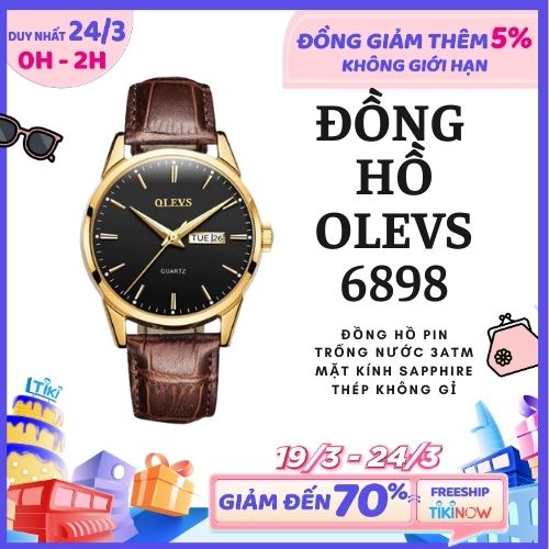 [ HOT HOT HOT ]Đồng hồ nam OLEVS dây da kim dạ quang OL6898 - Chống nước chống xước cao cấp