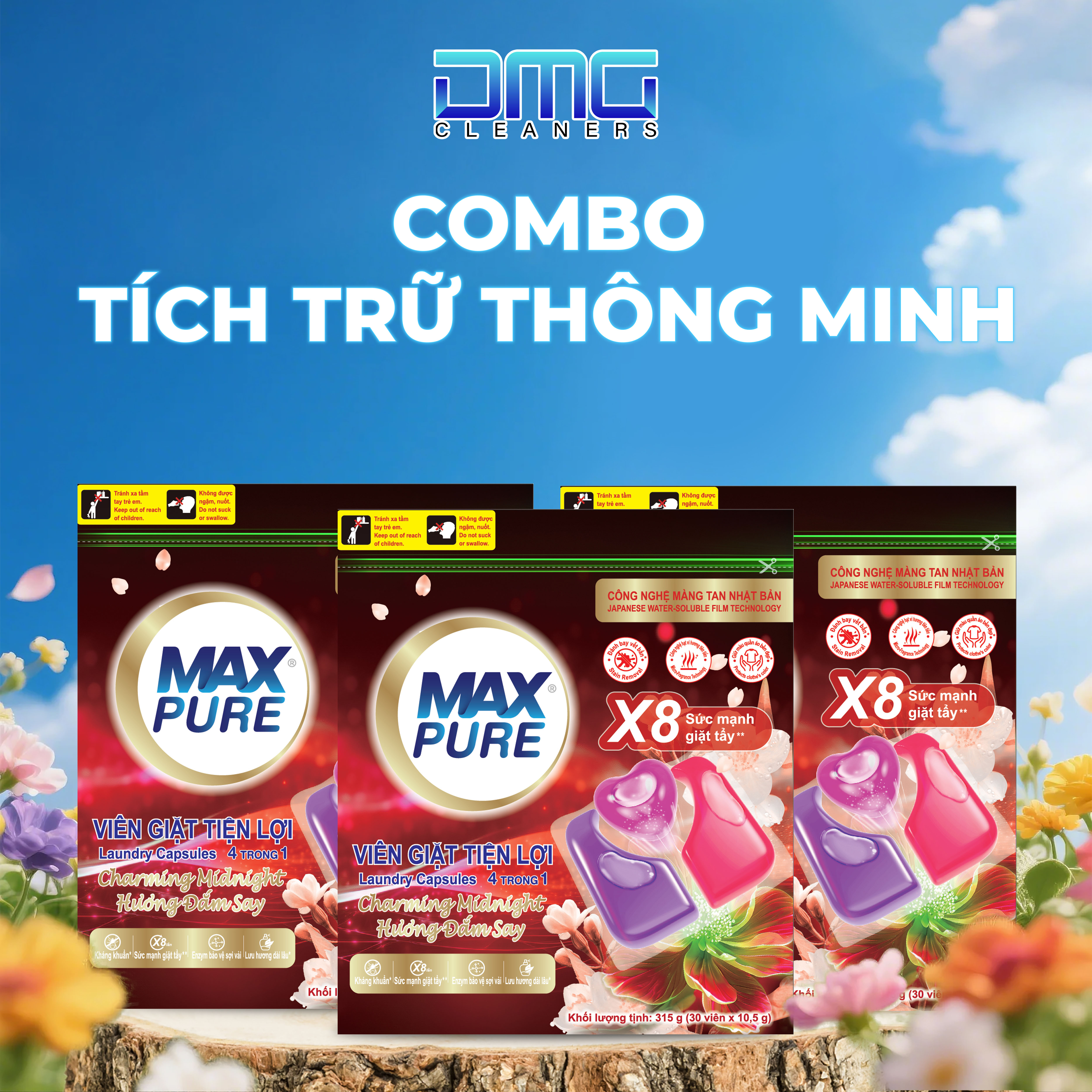 Combo Tích Trữ Thông Minh 3 Túi Viên Giặt Maxpure 4in1 Hương Đắm Say (Mỗi Túi 30 Viên) - Lưu Hương Nước Hoa (Tổng 90 Viên)