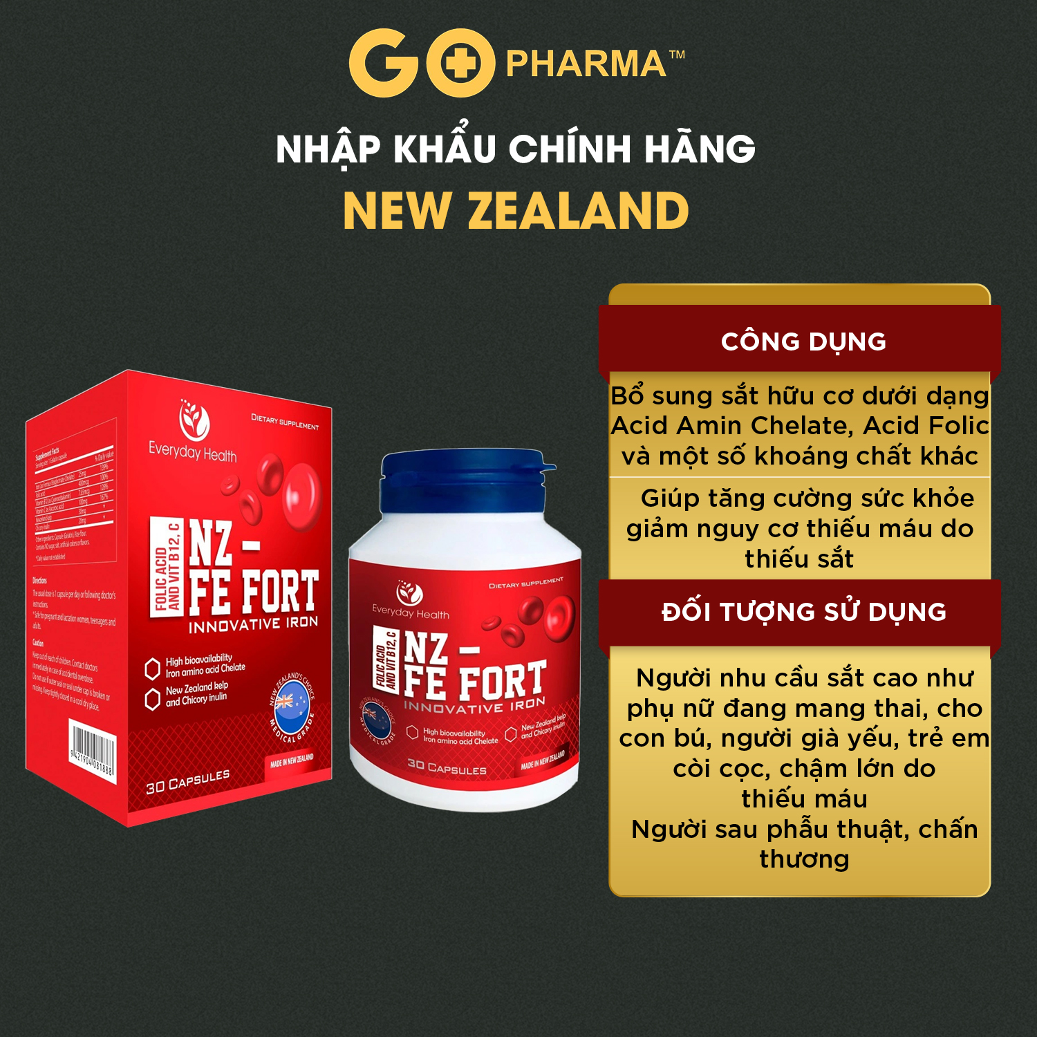 Viên uống sắt hữu cơ Everyday Health NZ - Fe Fort nhập khẩu NewZealand bổ sung sắt cho bà bầu và các đối tượng thiếu sắt