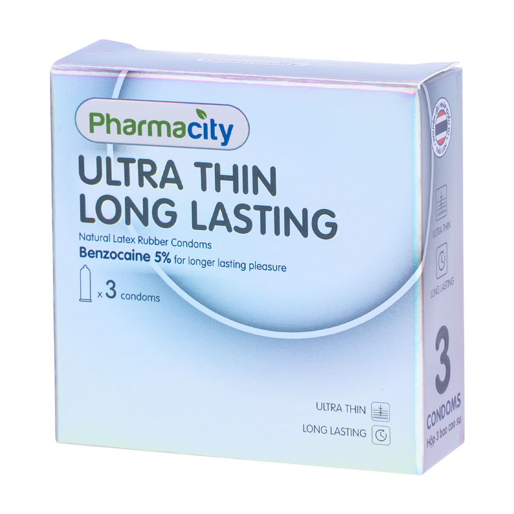 Bao Cao Su Pharmacity Ultra thin Long Lasting N (Hộp/3 cái)