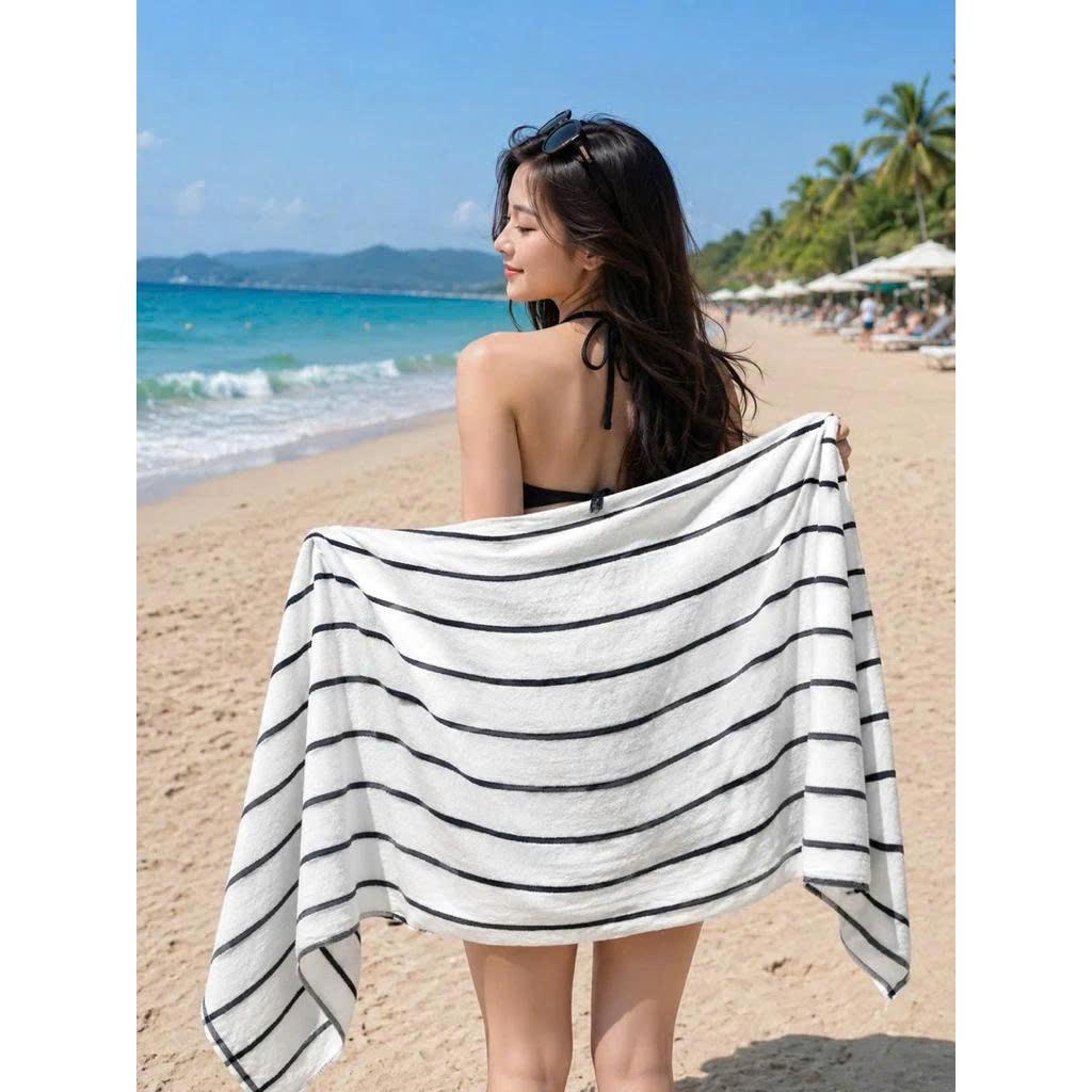 Khăn Tắm Biển Size 70x150cm 100% Cotton Khăn Tắm Khách Sạn Cao Cấp Xuất Khẩu Họa Tiết Kẻ Sọc