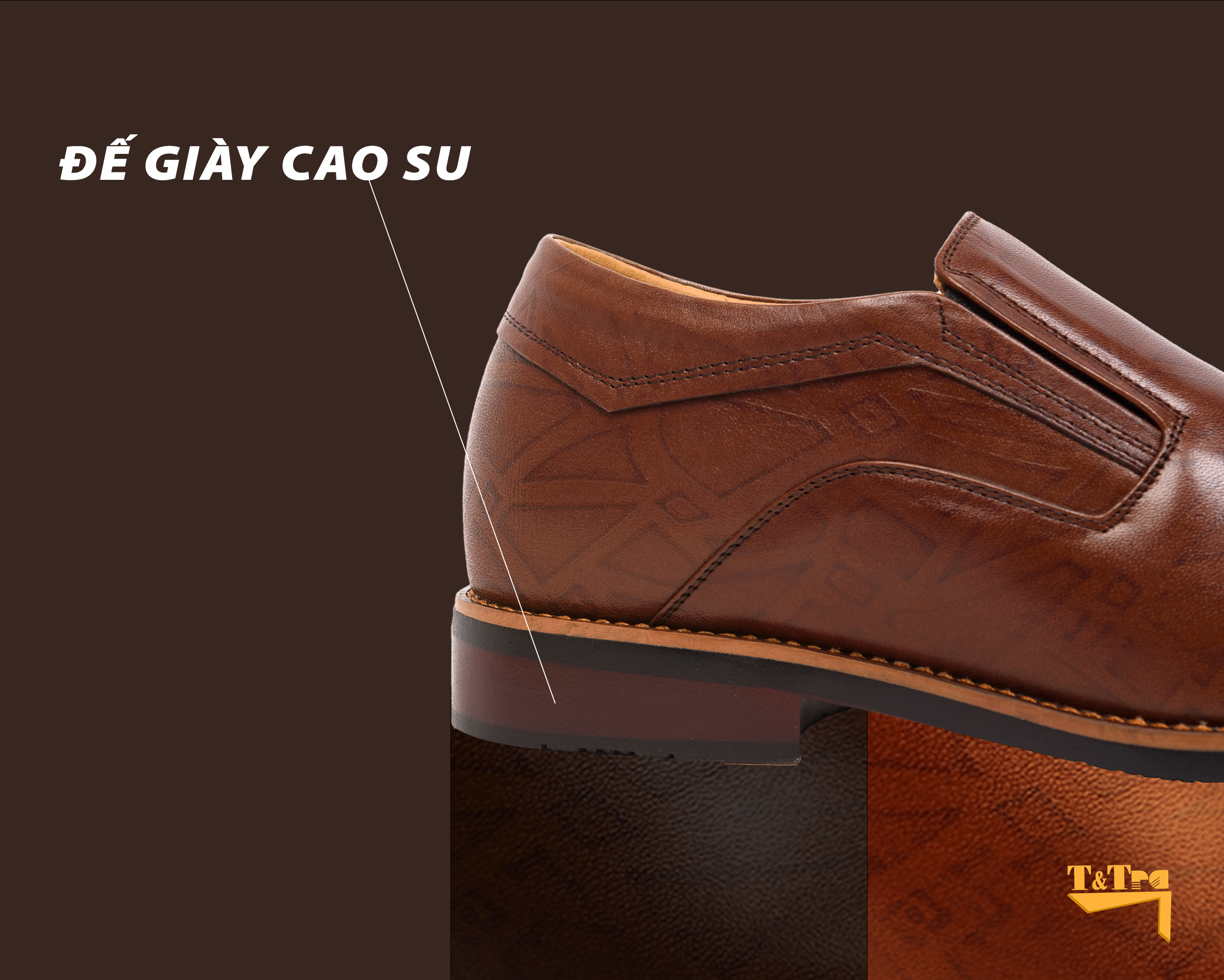 Giày Độn Nam T&amp;TRA Tăng Cao 6Cm- T52 Nâu - Chất Liệu Da Bò Cao Cấp, Đế Cao Su , Phần Tăng Cao Ẩn Bên Trong