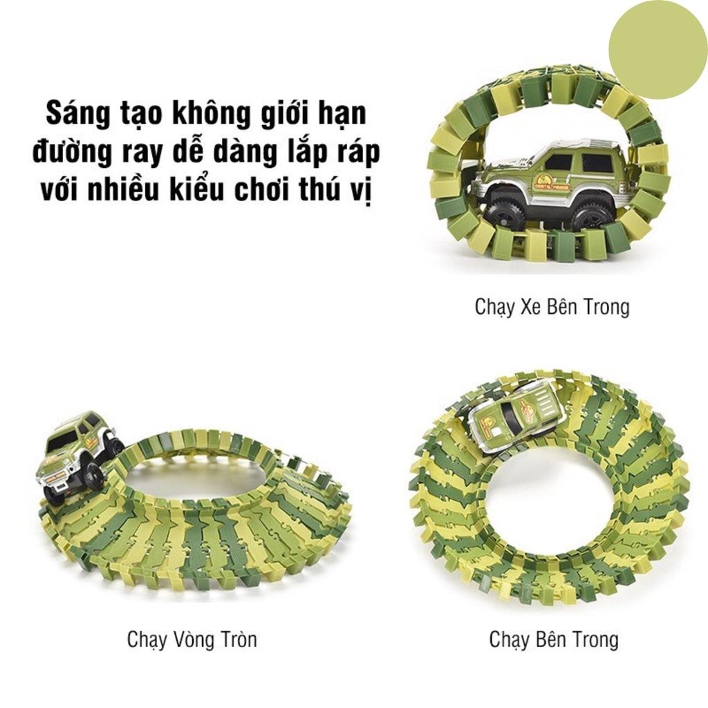 Bộ lắp ráp đường đua ô tô khủng long, đồ chơi lắp ghép đường ray khủng long 240PCS cho bé thoả sức sáng tạo