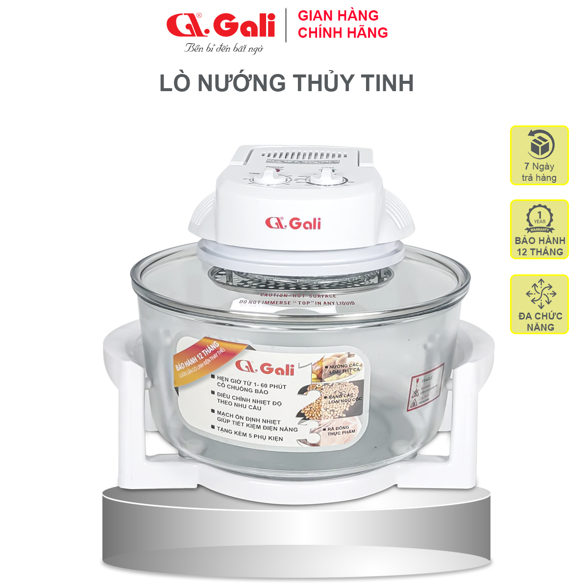 Lò nướng thủy tinh đa năng Gali 17 lít 1300w, hàng chính hãng bảo hành 12 tháng, tặng kèm 8 phụ kiện tiện lợi, hàng chính hãng 100%, bảo hành 12 tháng Gali