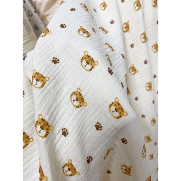 vải xô muslin 2 lơp cao cấp hình chú hổ siêu xinh hàng loại 1