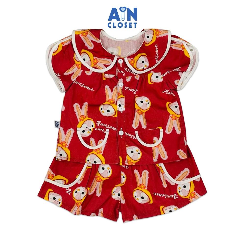 Bộ quần áo Ngắn bé gái hoạ tiết Baby Thỏ Nâu Cotton - AICDBGUVSUU5 - AIN Closet