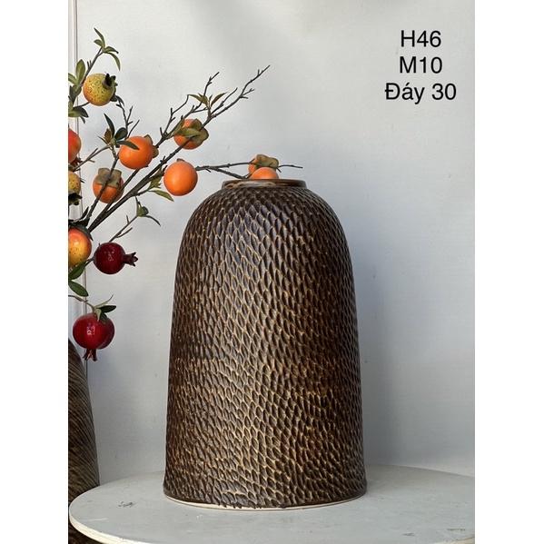 Bình cắm hoa dáng chuông tổ ong H46cm, men mộc. Gốm sứ Bát Tràng.